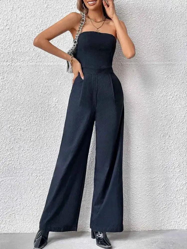 TRZA Strapless Wide Leg Jumpsuits For Women With Pockets - OurLum.com