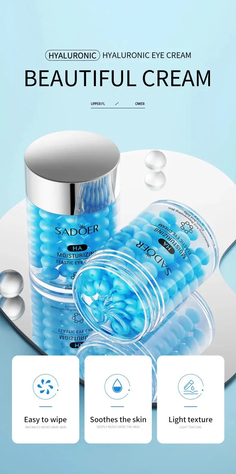 SADOER Hyaluronic Acid 24K Golden Sakura Eye Cream Anti Dark Circles Anti Wrinkles Moisturizing Anti-aging Creams Eyes Skin Care