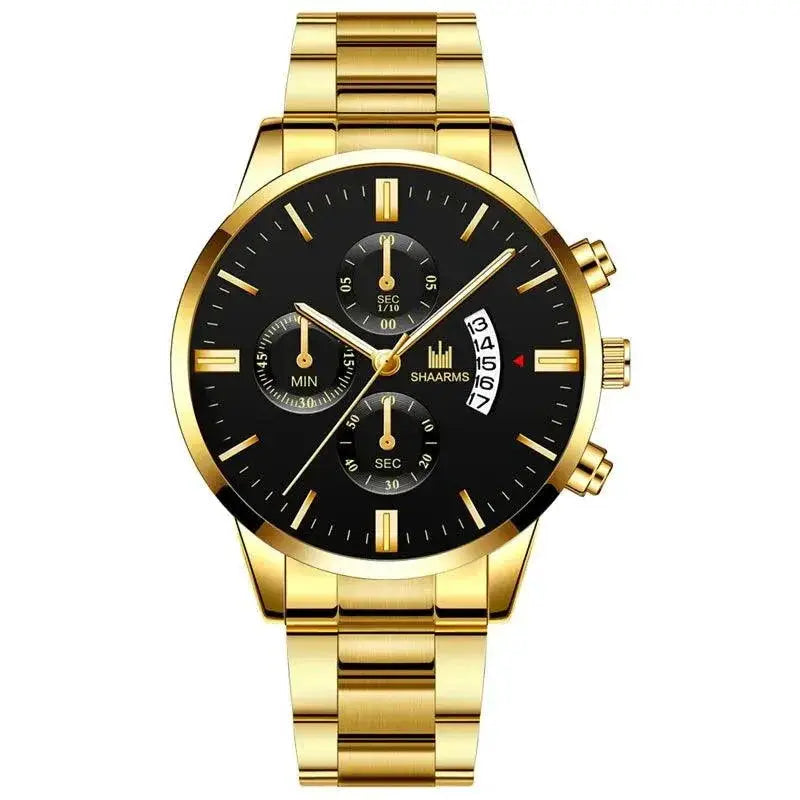 Mens Stainless Steel Calendar Quartz Watch Elegant Timepiece