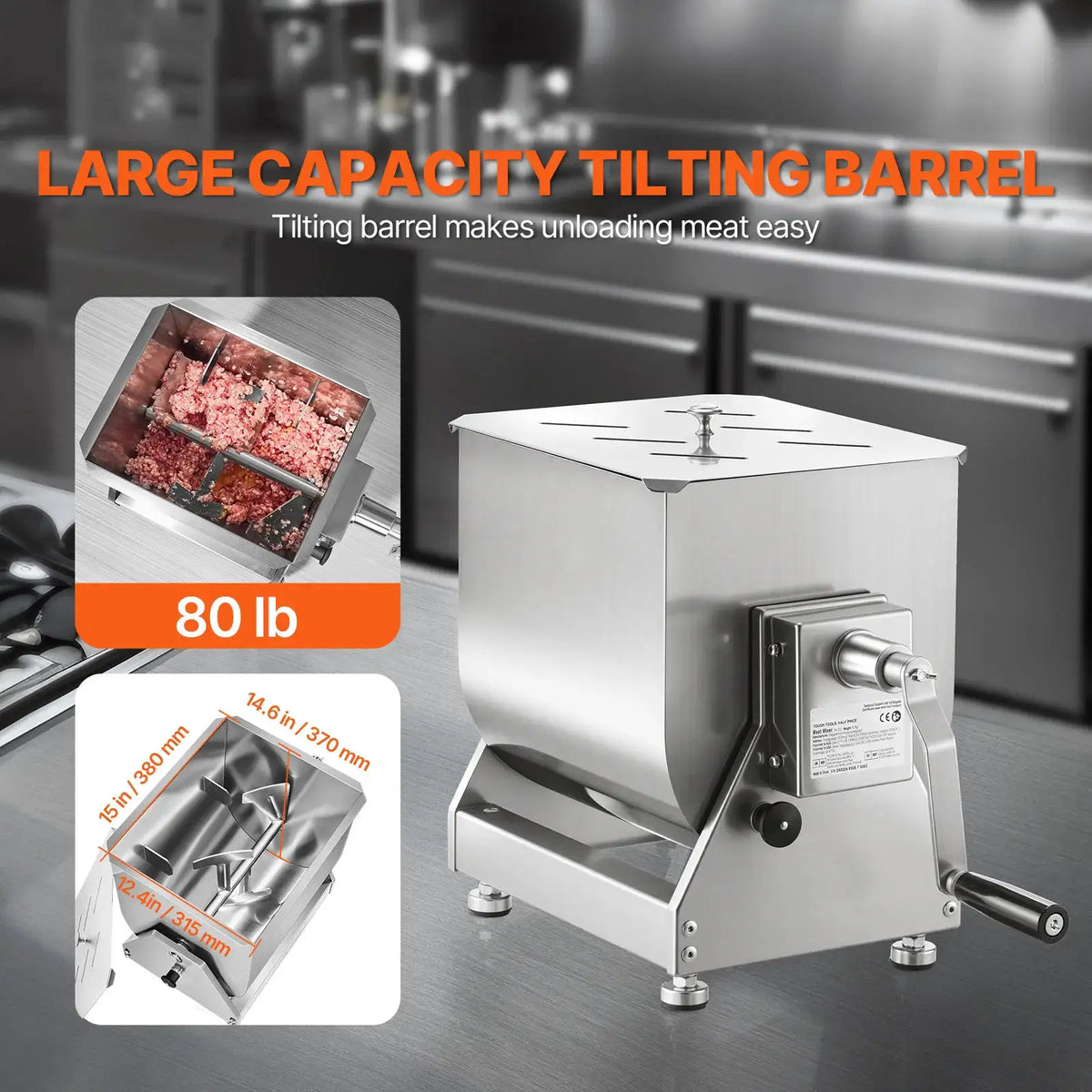 SucceBuy Manual Meat Mixer Tilt Tank Processing Equipment(Mixing — product view 2