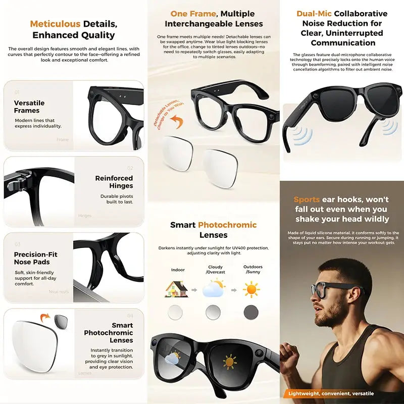 2026 4K HD AI Smart Glasses Chat GPT 800MP Camera Bluetooth Call 290mAh Battery 32GB Voice Assistant Control Smart Glasses 2026
