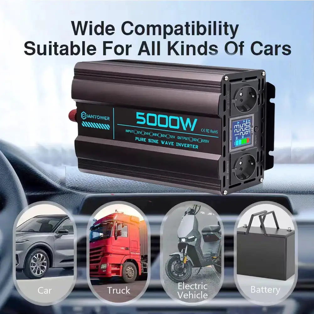 Pure Sine Wave Inverter 12V 220V 24V 1000W 1600W 2000W 3000W 4000W 5000W DC To AC Power Converter Charger Car Solar Inverter