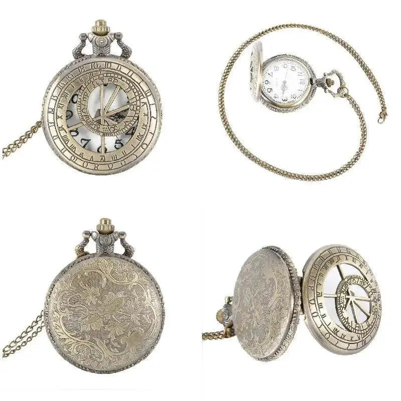Pocket Clock Vintage Dual Time Display Elegant Roman Chain