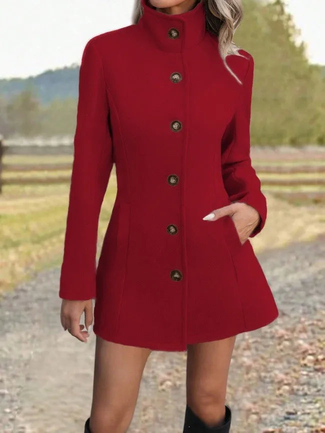 Long Stand Collar Patchwork Coat