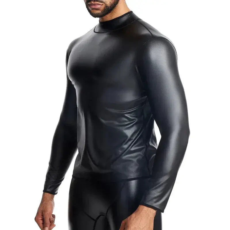 Slim Fit Stand Collar Leather Shirt For Men Tummy Shaper