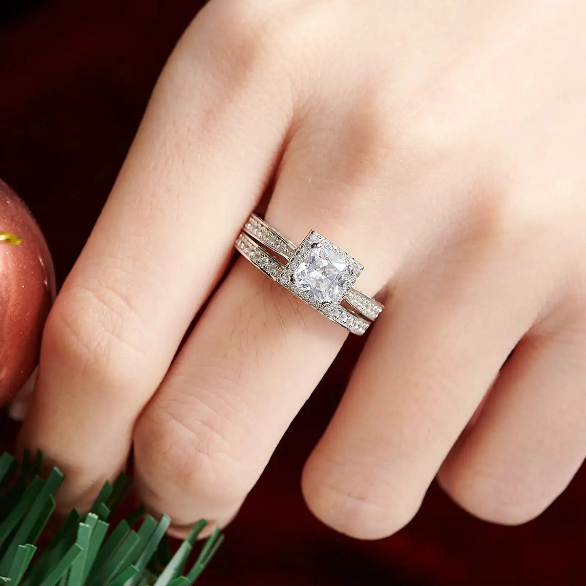 Princess Moissanite Ring in Sterling Silver Newshe 1R5203 — product view 3