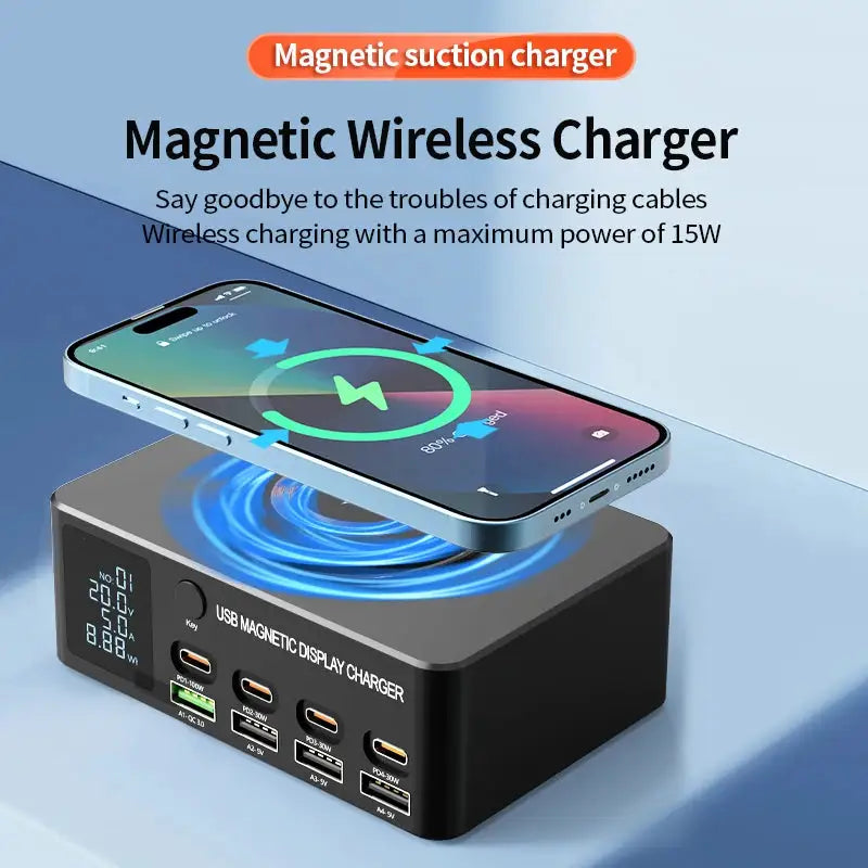 220W GaN USB Type C Fast Charger Portable QC3.0 140W Desktop Power Charging Station Charger For iPhone 16 15 Pro Max MacBook Air