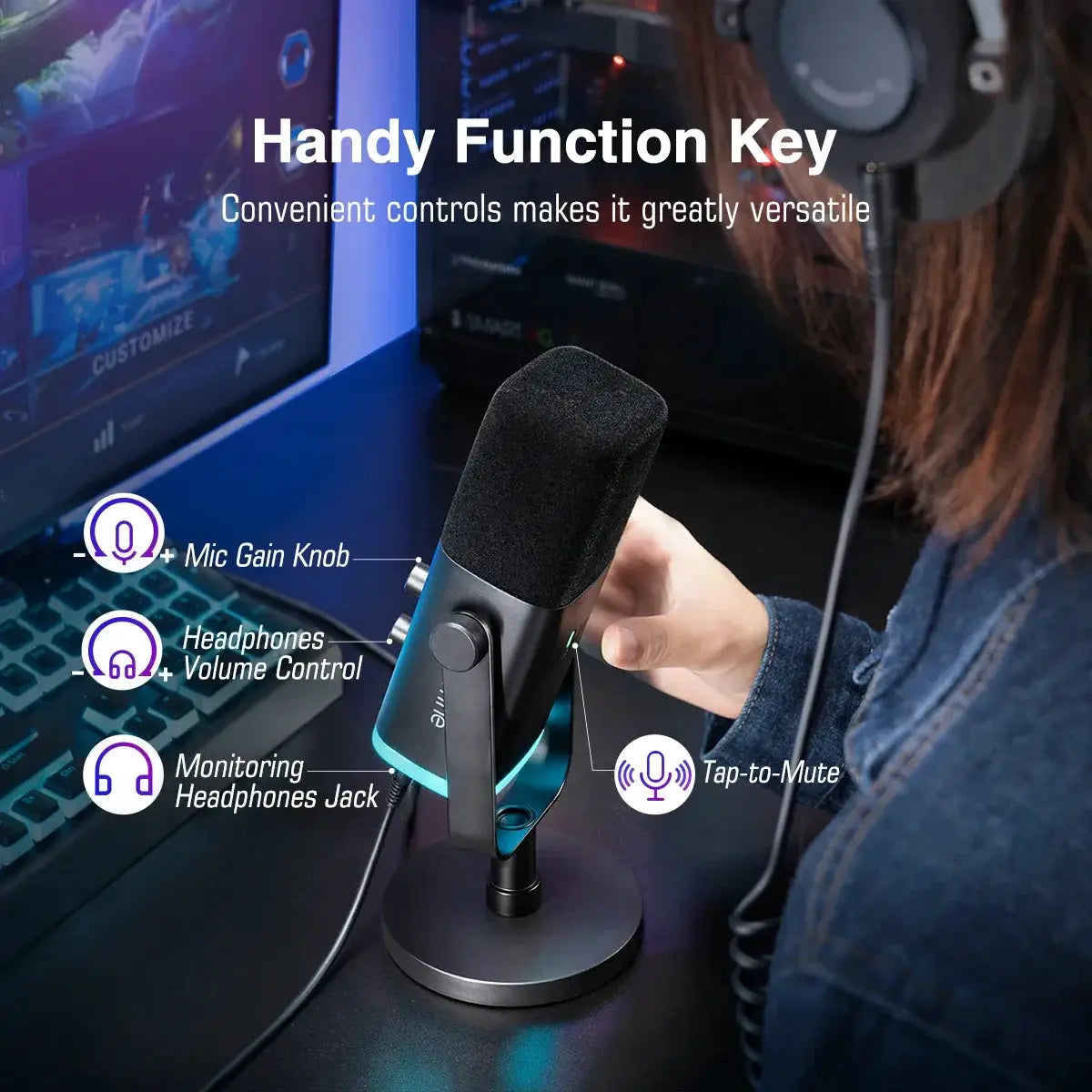 USB XLR Dynamic Microphone With RGB Control AmpliGame AM8