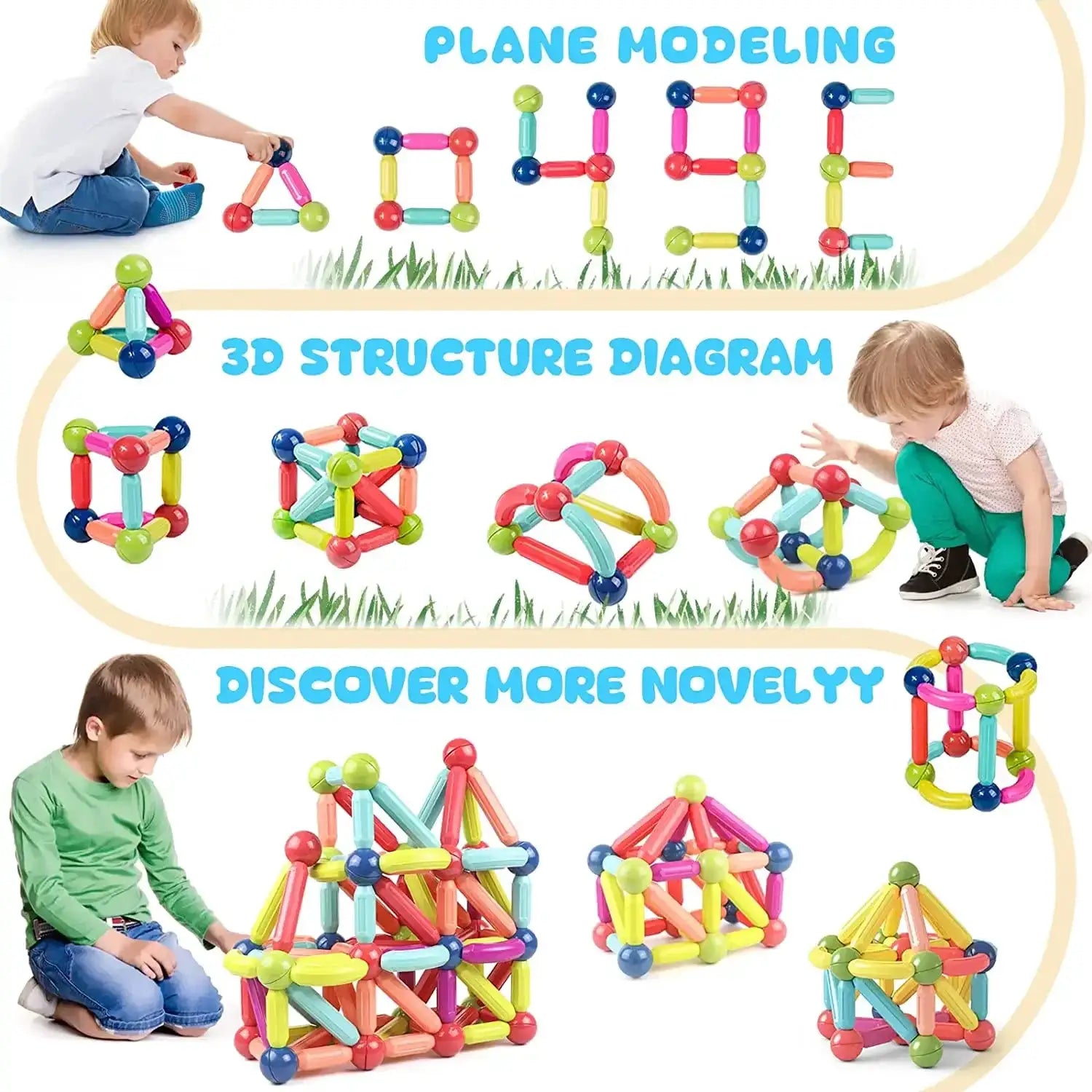 Magnetic Sticks Building Blocks Toys for Kids Montessori Set
