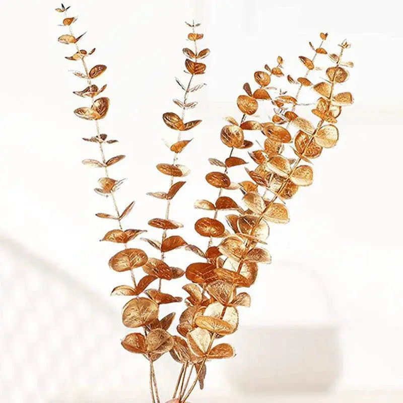 Stylish Gold Eucalyptus Leaves Artificial Plants 10 Pieces