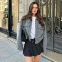 Warm Tweed Zip Crop Jacket for Women