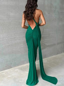 Elegant One-Shoulder Evening Gown Luxe Maxi Dress Backless