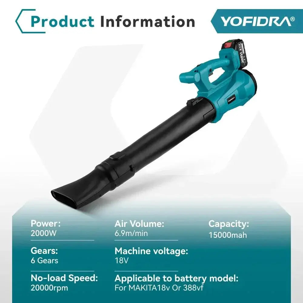 YOFIDRA 2000W Electric Leaf Blower 6 Speed Makita Battery