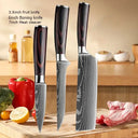 Professional Damascus Kitchen Knife Set With Santoku Cleaver
