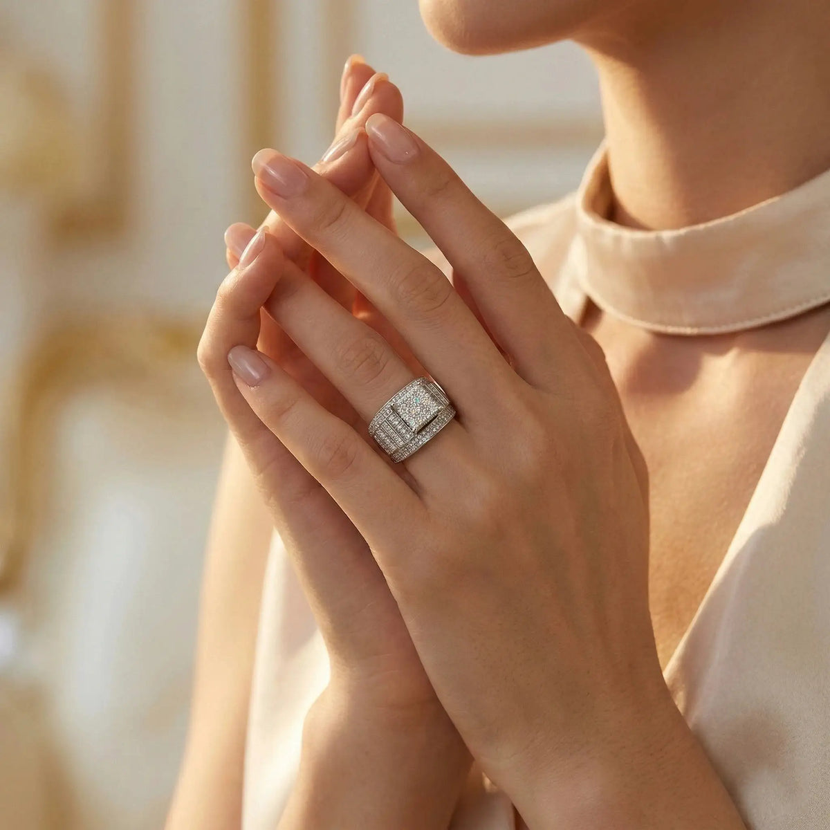 Moissanite Ring in Sterling Silver Heavy — product view 5