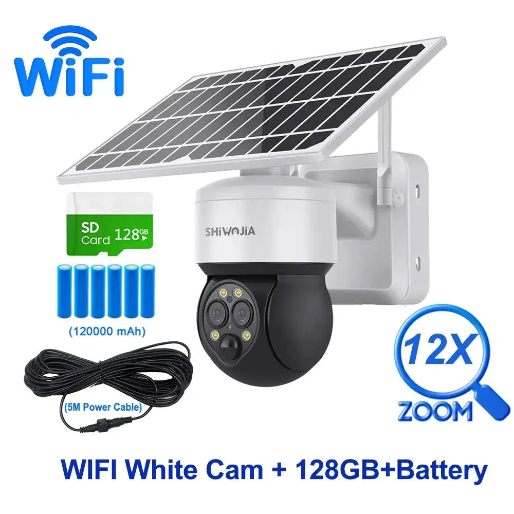 SHIWOJIA 8W 6MP Solar Camera 4G SIM 12X Zoom CCTV Video