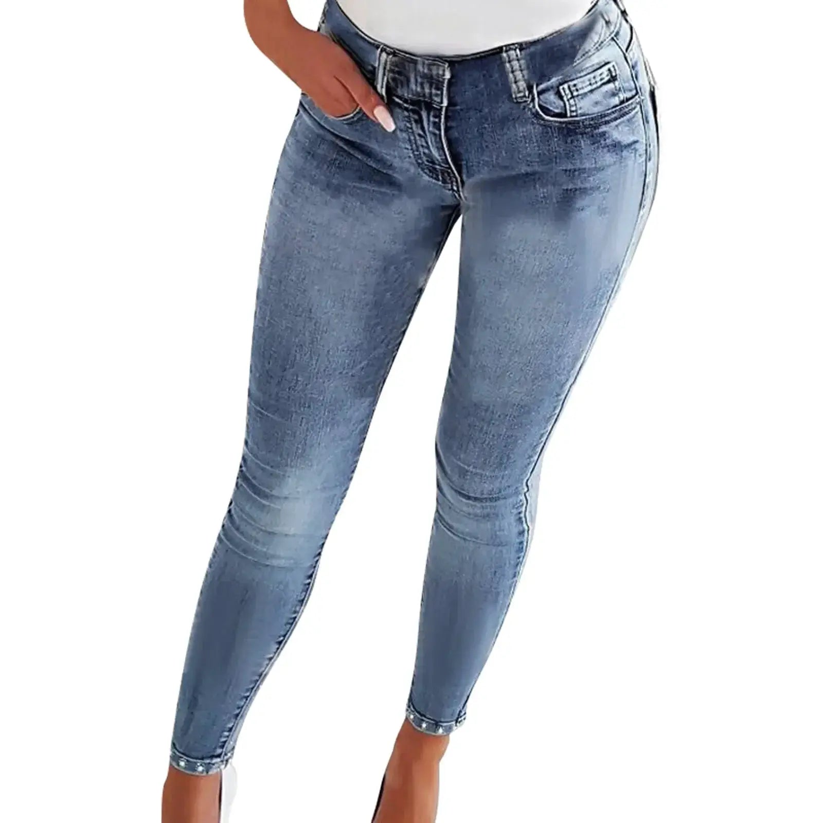 Women's High Waist Vintage Denim Jeans Pencil Pants