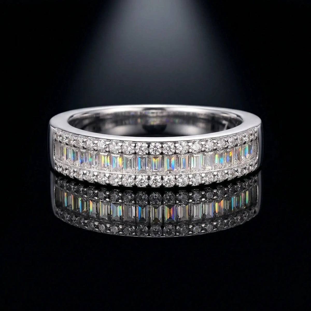 Round Moissanite Ring in Sterling Silver Triple — product view 1