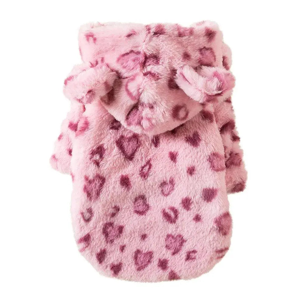 Leopard Print Fleece Hoodie For Small Dogs Winter Wear