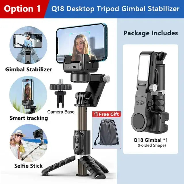 Gimbal Stabilizer Selfie Stick With Tripod LED Light