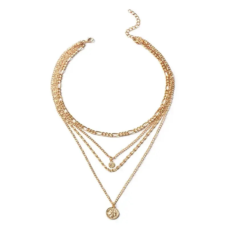 Vintage 18K Gold Pendant Layered Necklace Set For Her