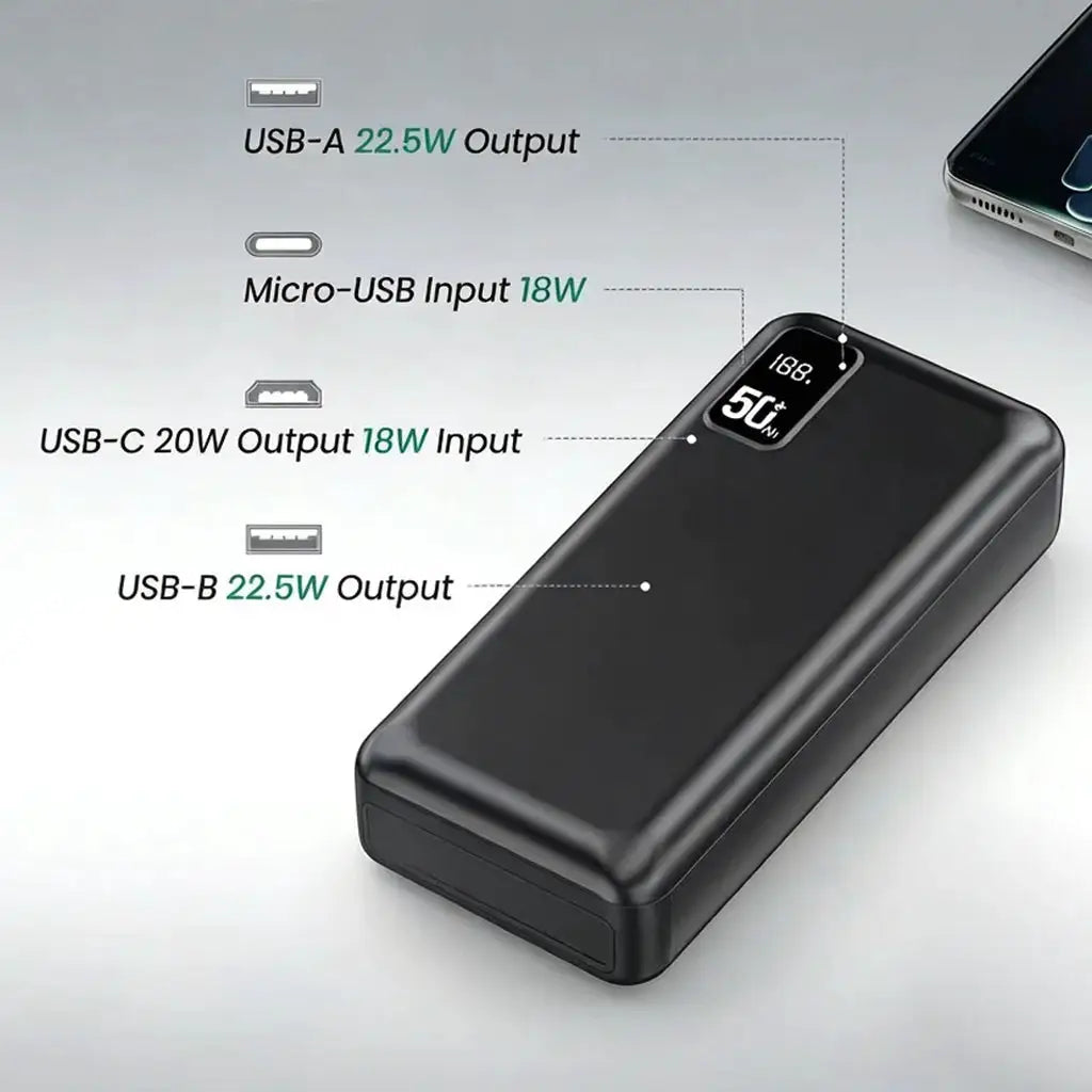 Hganus 50000mAh Powerbank 22.5W Fast Charge Protable Powerbank External Battery High Capacity For IPh Xiaomi Samsung Outdoor Use