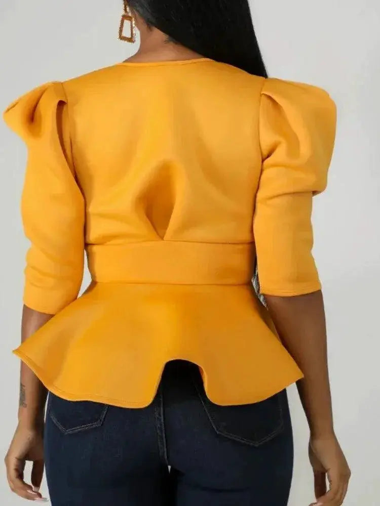 Chic Bowtie Peplum Blouse For Elegant Clubwear Party