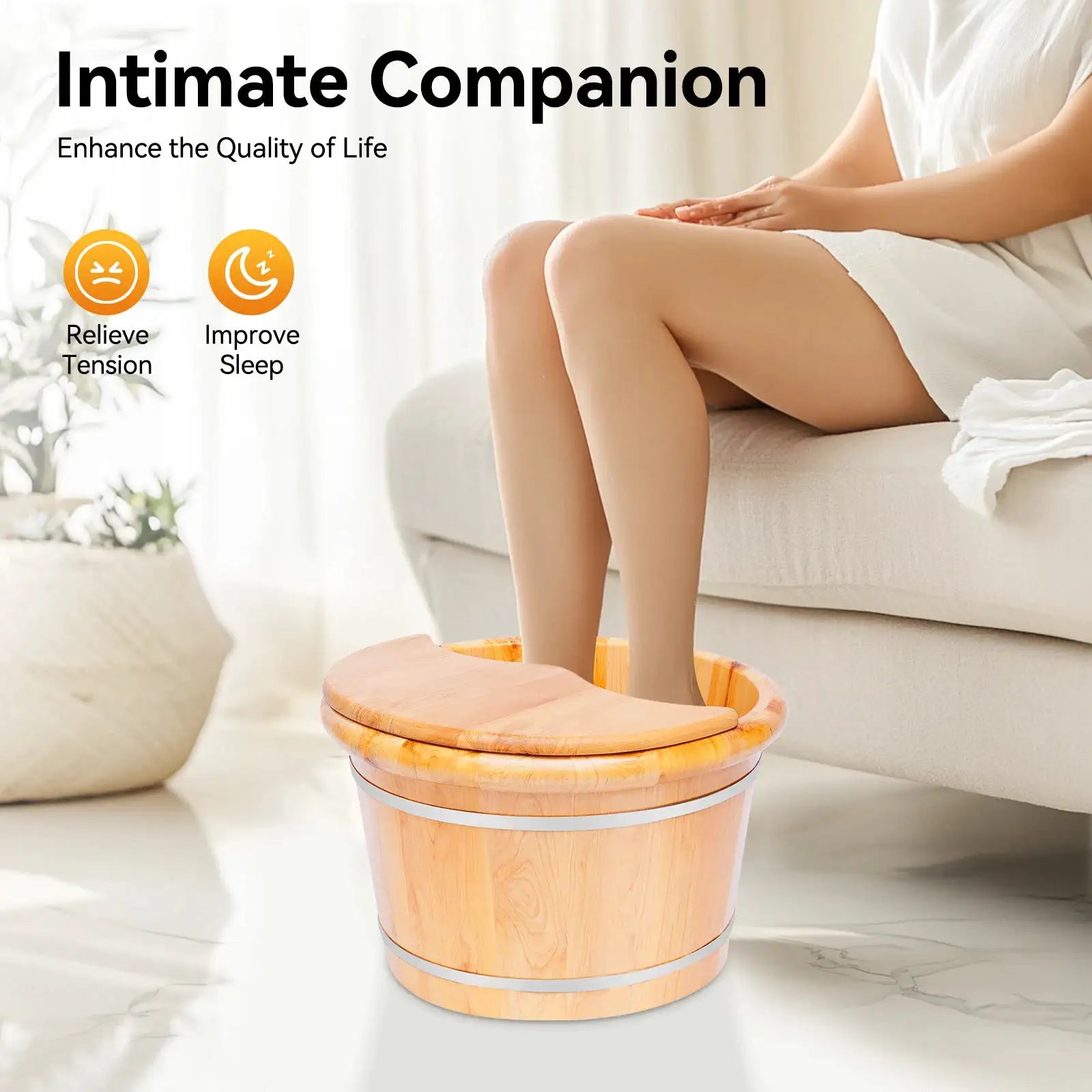 Foot Bath Massager Cedar Wood Color Free Standing Footbath Basin Foot Soaking Bath Basin Foot Bucket Footbathing Home Supplie