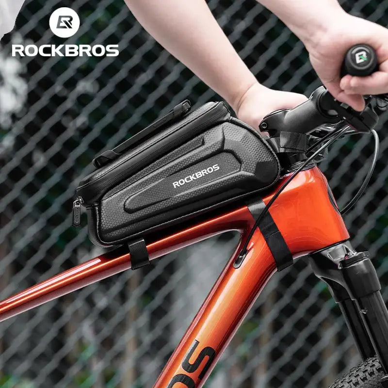ROCKBROS Bike Bag Front Handlebar Bag Hard Shell 360° Cell Phone Holder With Touch Screen Waterproof Front Frame Cycling Bag