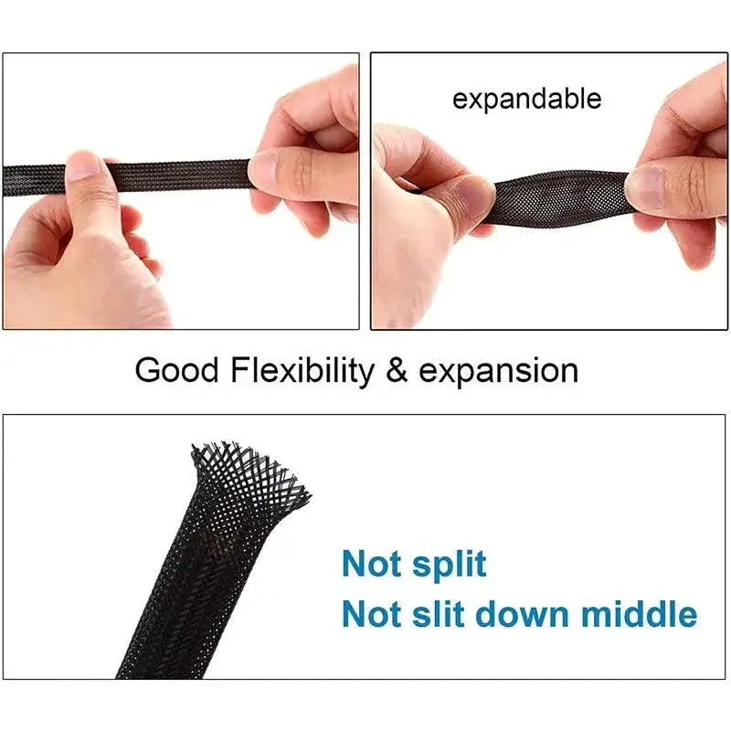 Black Insulated Braid Sleeving Cable Management 10M