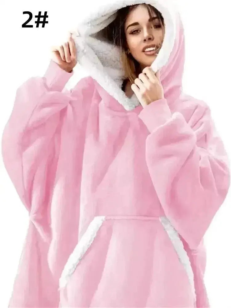 Winter Cozy Fleece Hoodie With Pockets For Oversized Style