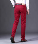 Spring Men's Slim Jeans Classic Style Straight Elasticity Cotton Denim Pants Male Brand Trousers Wine Red Black White