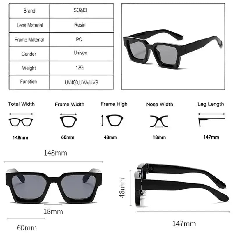 Trendy Unisex Retro Square Sunglasses UV400 Protection