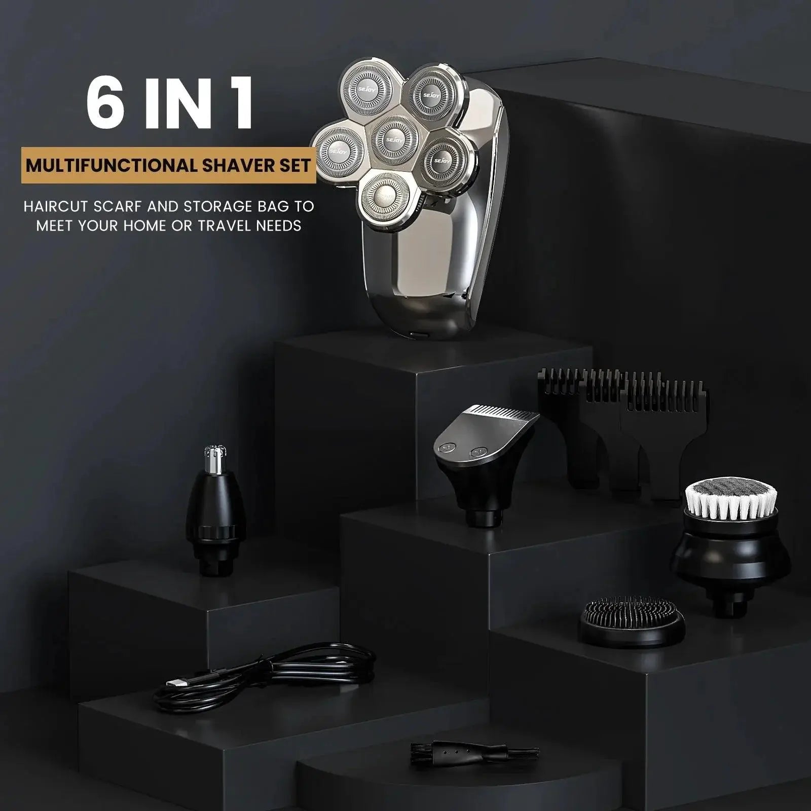 Sejoy 6 In 1 Electric Head Shaver Cordless Razor For Men