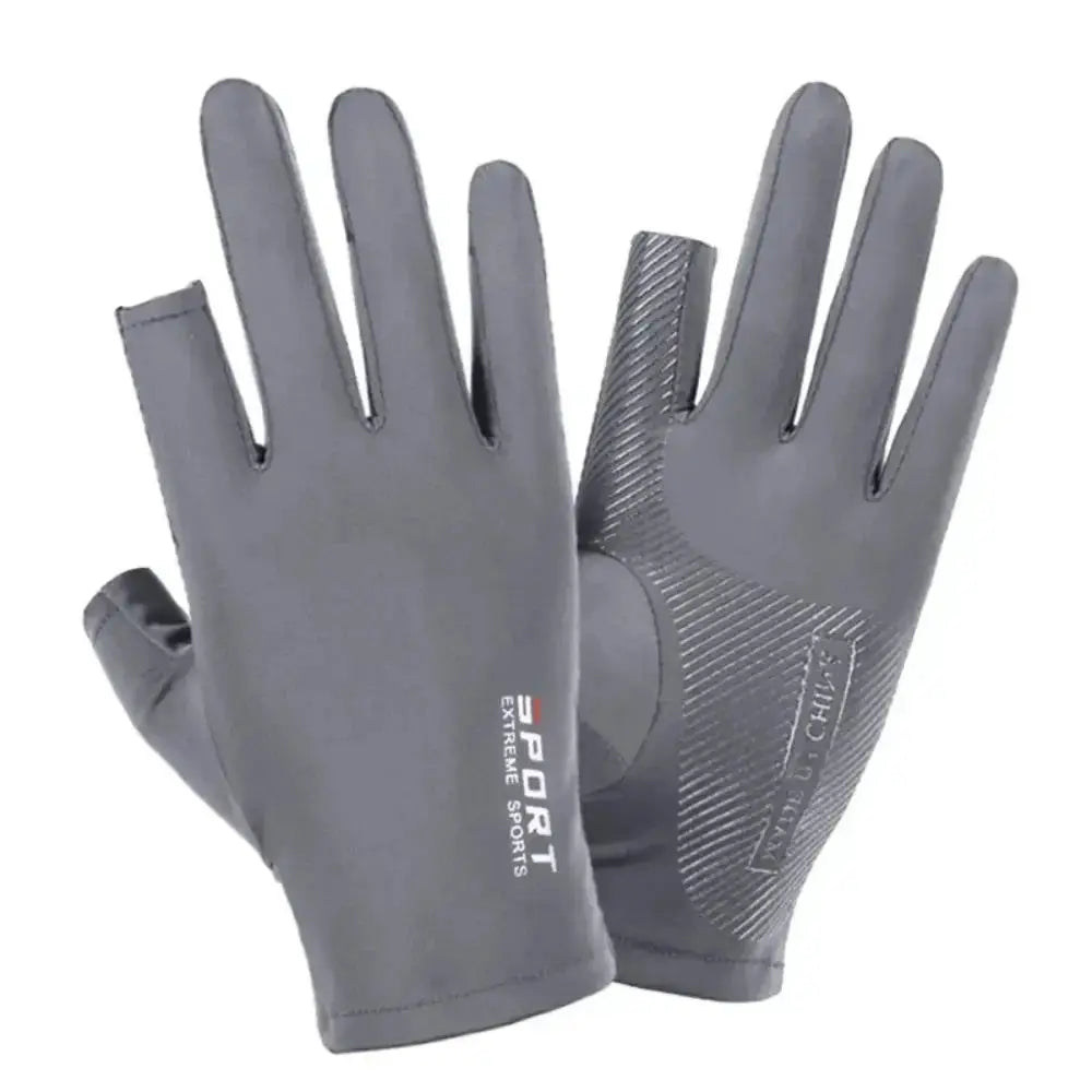Gray lightweight sport gloves with non-slip palm grip and 'SPORT Extreme Sports' text.