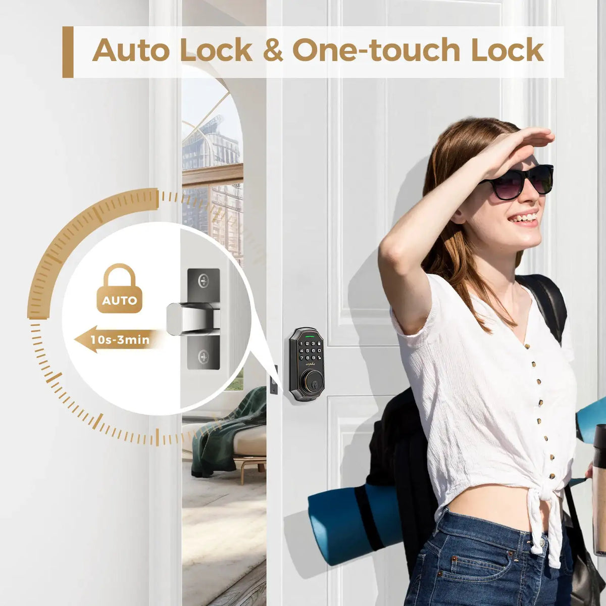 1/2/4PCS Arpha Smart Door Lock Keyless Entry Keypad Electronic Deadbolt WiFi Door Lock with Tuya App Control Auto Lock One-Time Password Anti-Peeping Passcode Battery Powered for Home Front Door