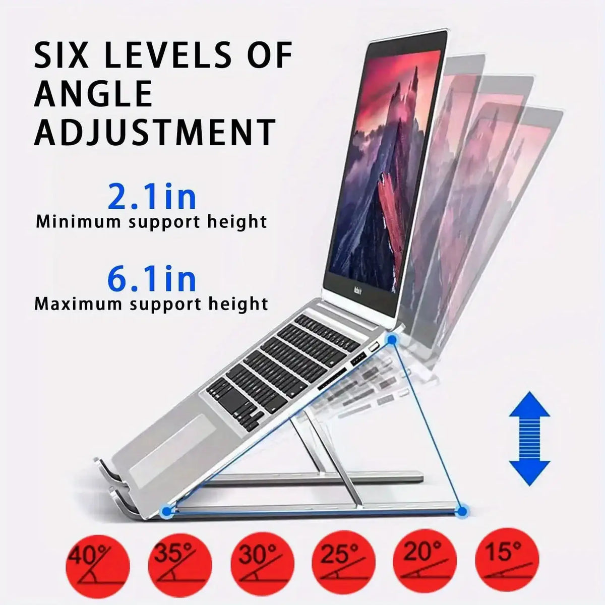 6‑Level Adjustable Laptop Stand - Foldable & Portable Design for 8‑14" Laptops & Tablets, Enhanced Ventilation & Heat Management