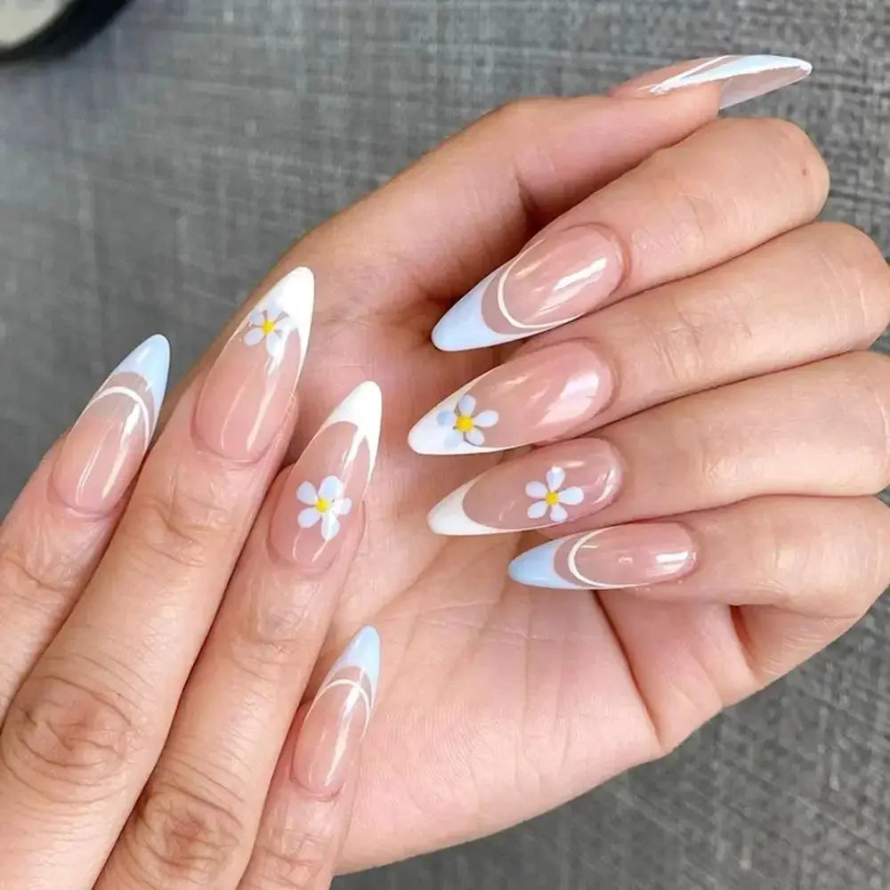 Purple Floral Ballerina Nail Tips 24pcs False Nails Box