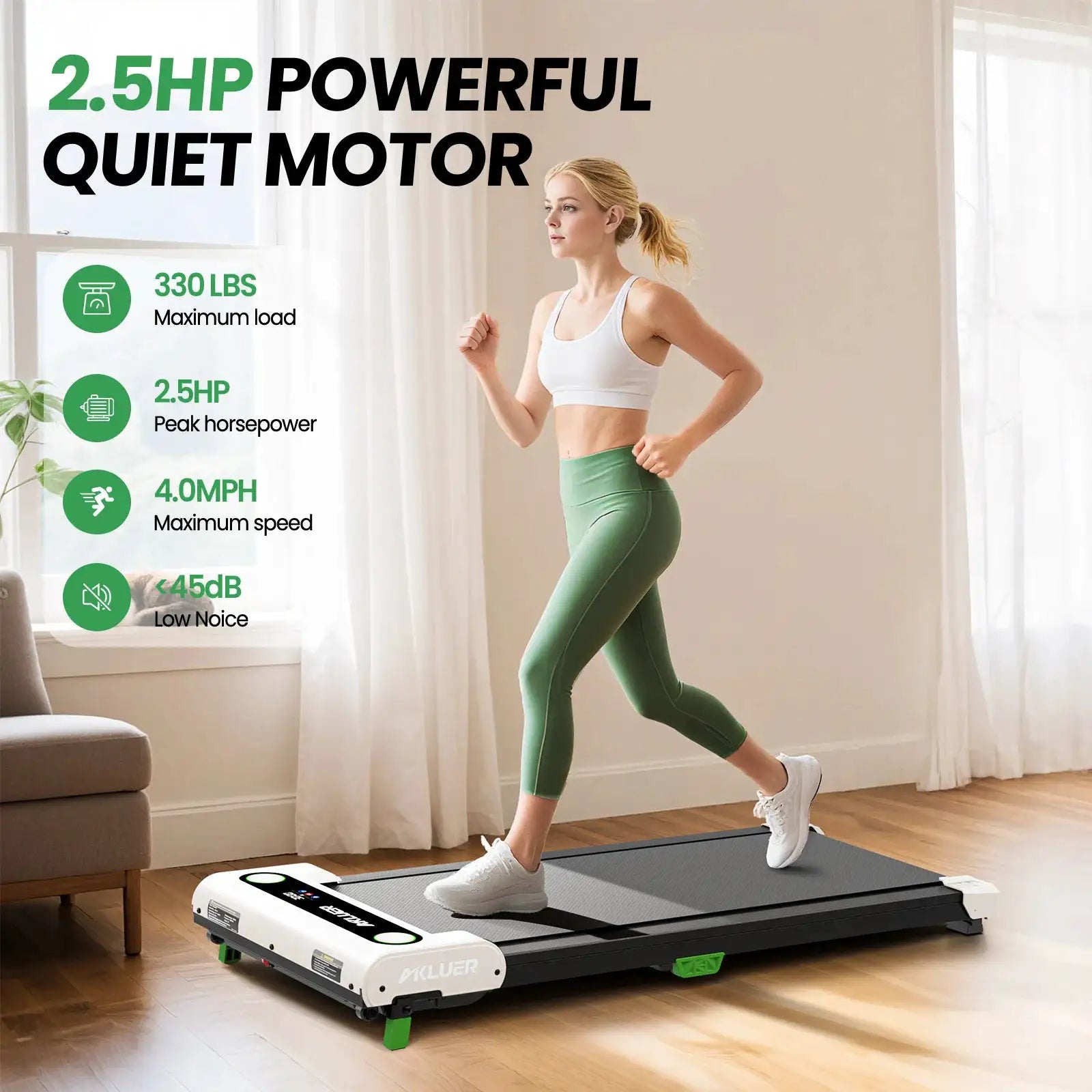 Akluer Walking Pad Treadmill with Incline, 2.5HP Quiet Brushless Motor Under Desk Treadmill, 330LBS Capacity Portable Walking Machine with LED Display Remote Control, 5% Incline Foldable Treadmill for Home Office Fitness