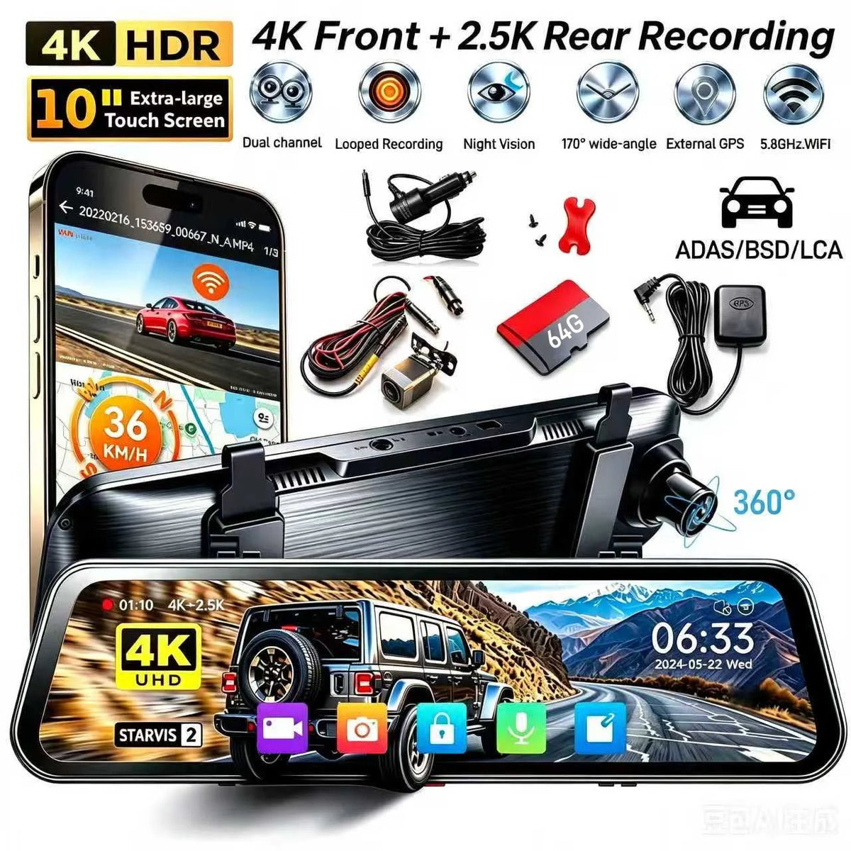 PRO Mirror Dash Cam with STARVIS , Inch Rear View — product view 1