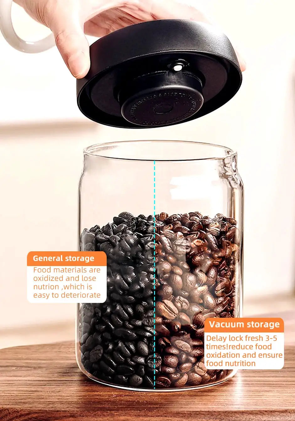 Vacuum Sealed Glass Jar For Coffee Beans Tea Storage 500ml 900ml 1800ml - product image 6