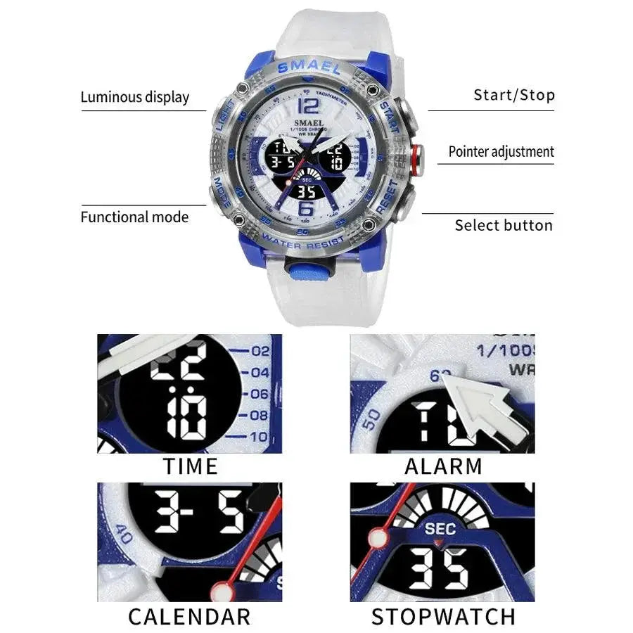 SMAEL LED Sports Watch Dual Time Display Water Resistant