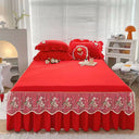 Lace Washed Cotton Bed Skirt Twin Queen Size Bedspread Set
