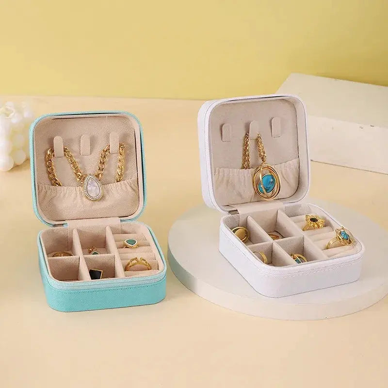 Portable Leather Jewelry Storage Case Travel Organizer