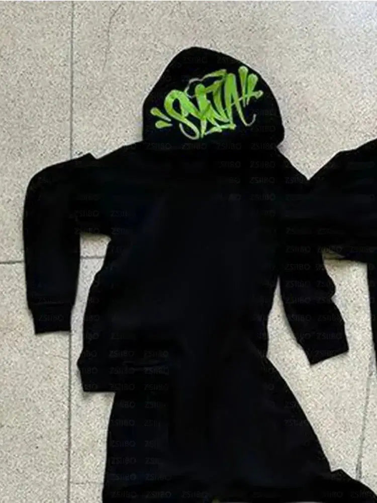 Men Cotton Printed Tracksuit 2PCS Set Hoodies Pants Casual