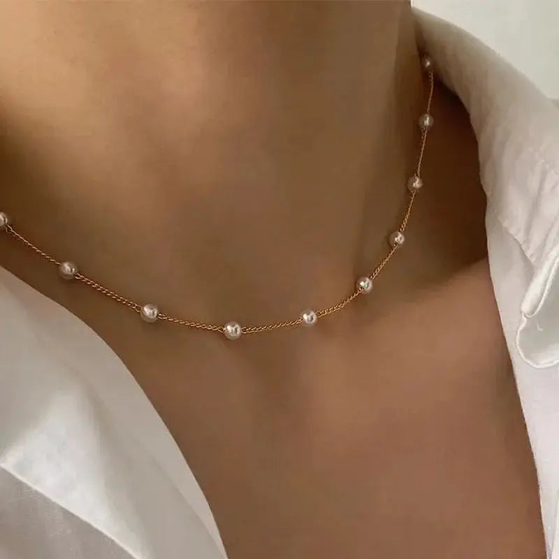 Womens Pearl Necklace Set 14K Gold Heart Jewelry Trio