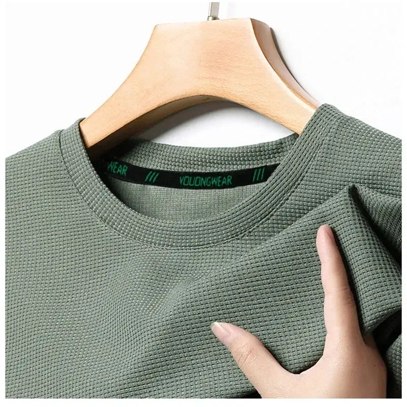 Summer O Neck Short Sleeve T Shirts For Men Casual Waffle