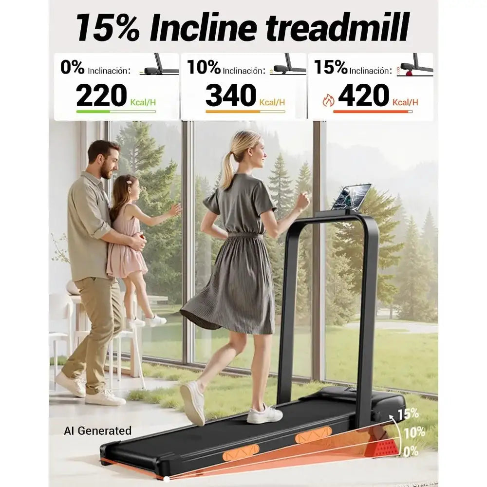 15% Incline Folding Treadmill - Compact, 2.5HP Brushless, Portable with Remote Control, Supports Up to 300Lbs