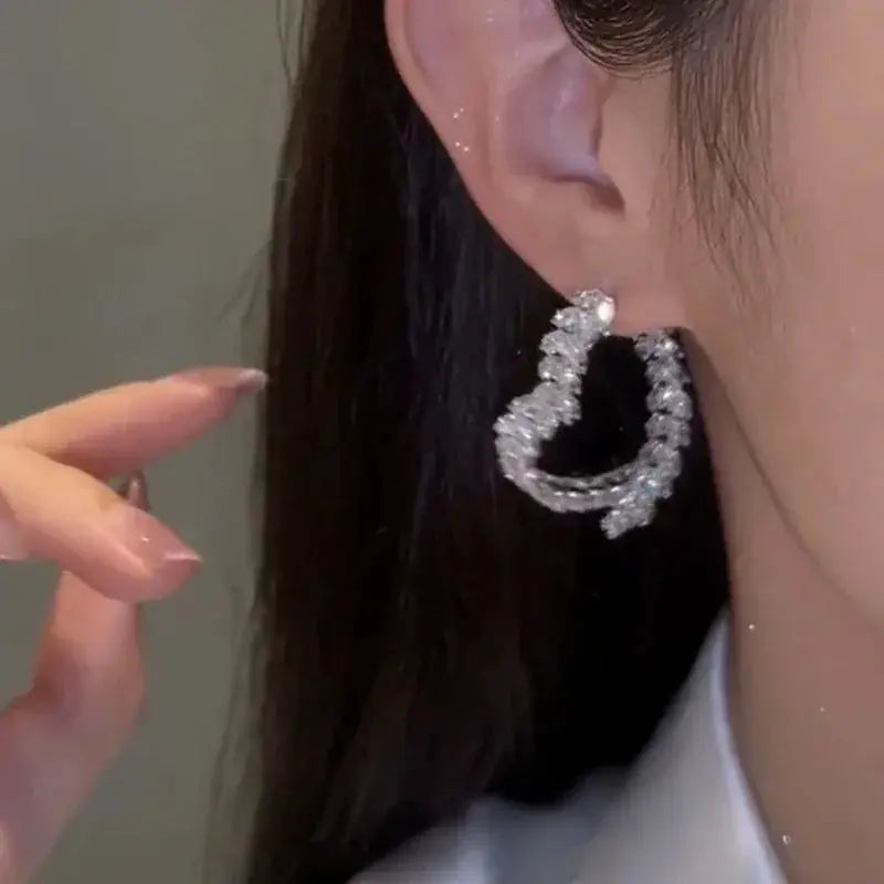 Luxurious Shiny Zircon Wheat Leaf Earrings Jewelry for Women