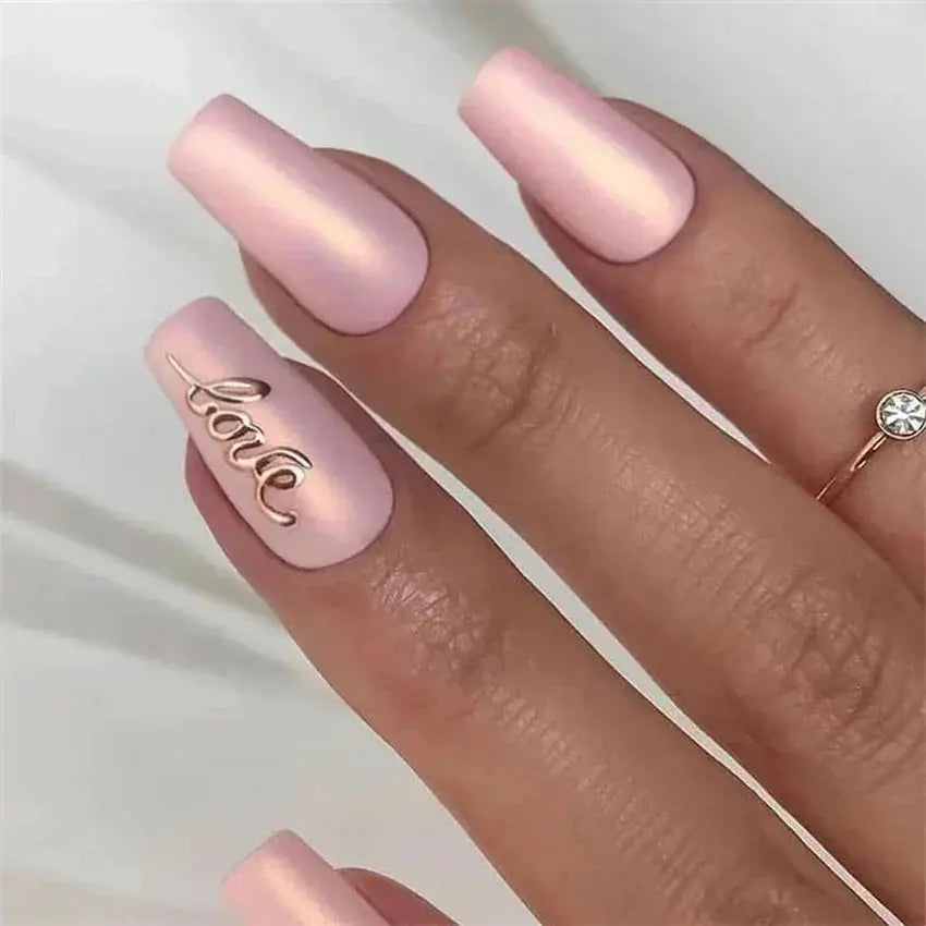 24 Pcs Square Head Coffin Pink Matte French Fake Nails Set